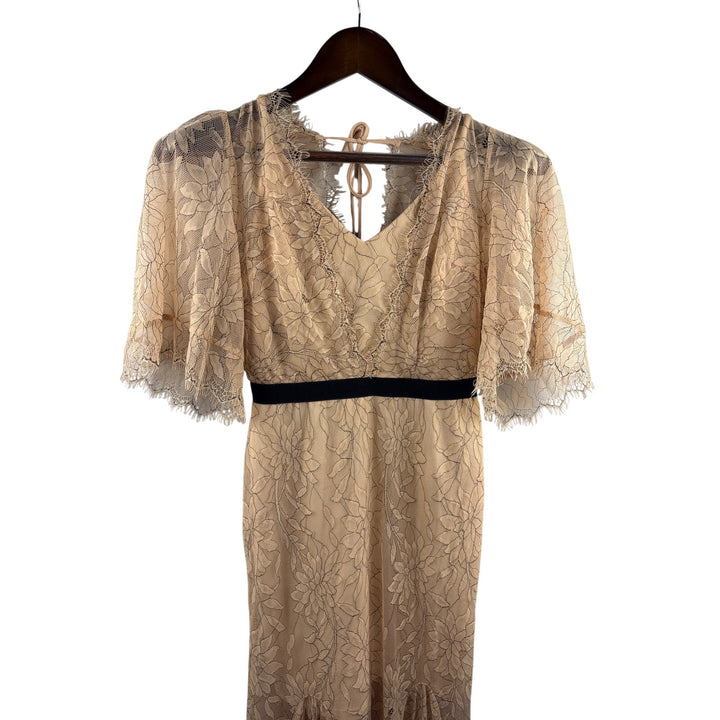 Women’s Lucy Wang Small Nude Floral Lace Maxi Dress w/ Black Belt