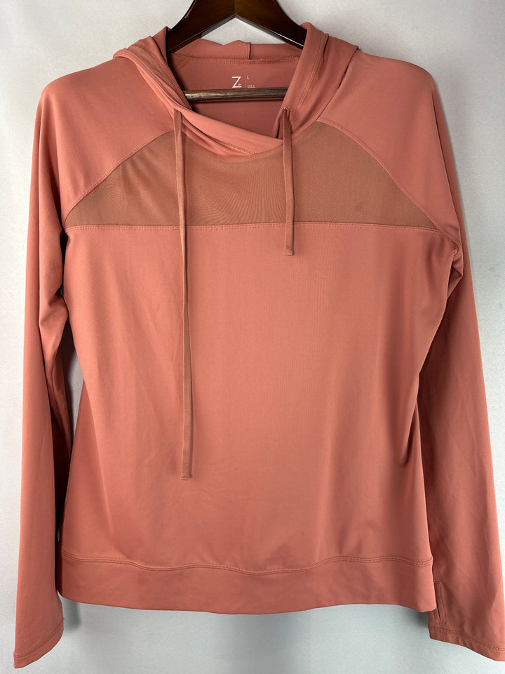 Womens Zella Rust Mesh Yoke Moisture Wicking Performance Hoodie Size L