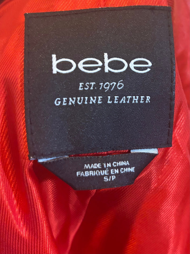 Bebe Red Genuine Leather Cropped Moto Jacket S 80s Rocker Thriller Glam