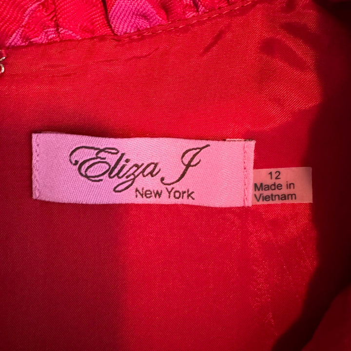 Eliza J Pink & Red Brocade Ruffled Sheath Dress w/ Belt, Party Dress, Size 12