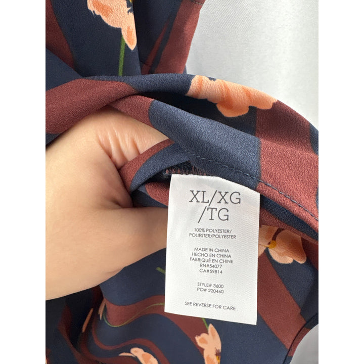 Women’s Cabi XL Navy & Maroon Floral Sleeveless Button Up Blouse