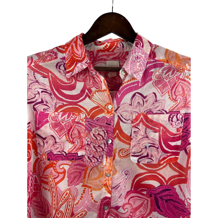 Women’s Chico’s Size 1 Multicolor Paisley Button Up Shirt