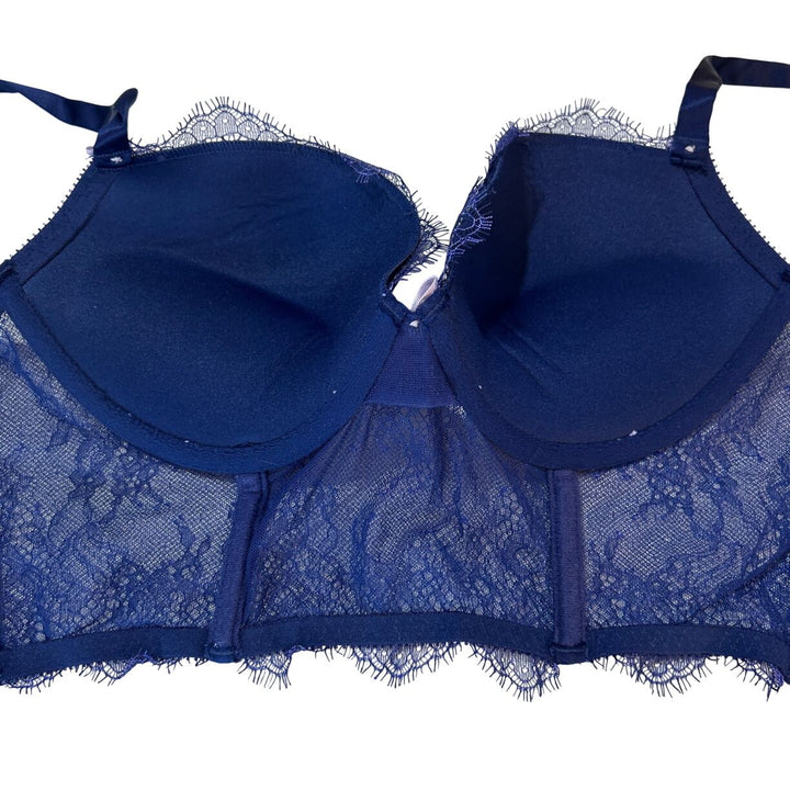 Womens Victoria Secret Navy Blue Floral Lace Corset Bustier
