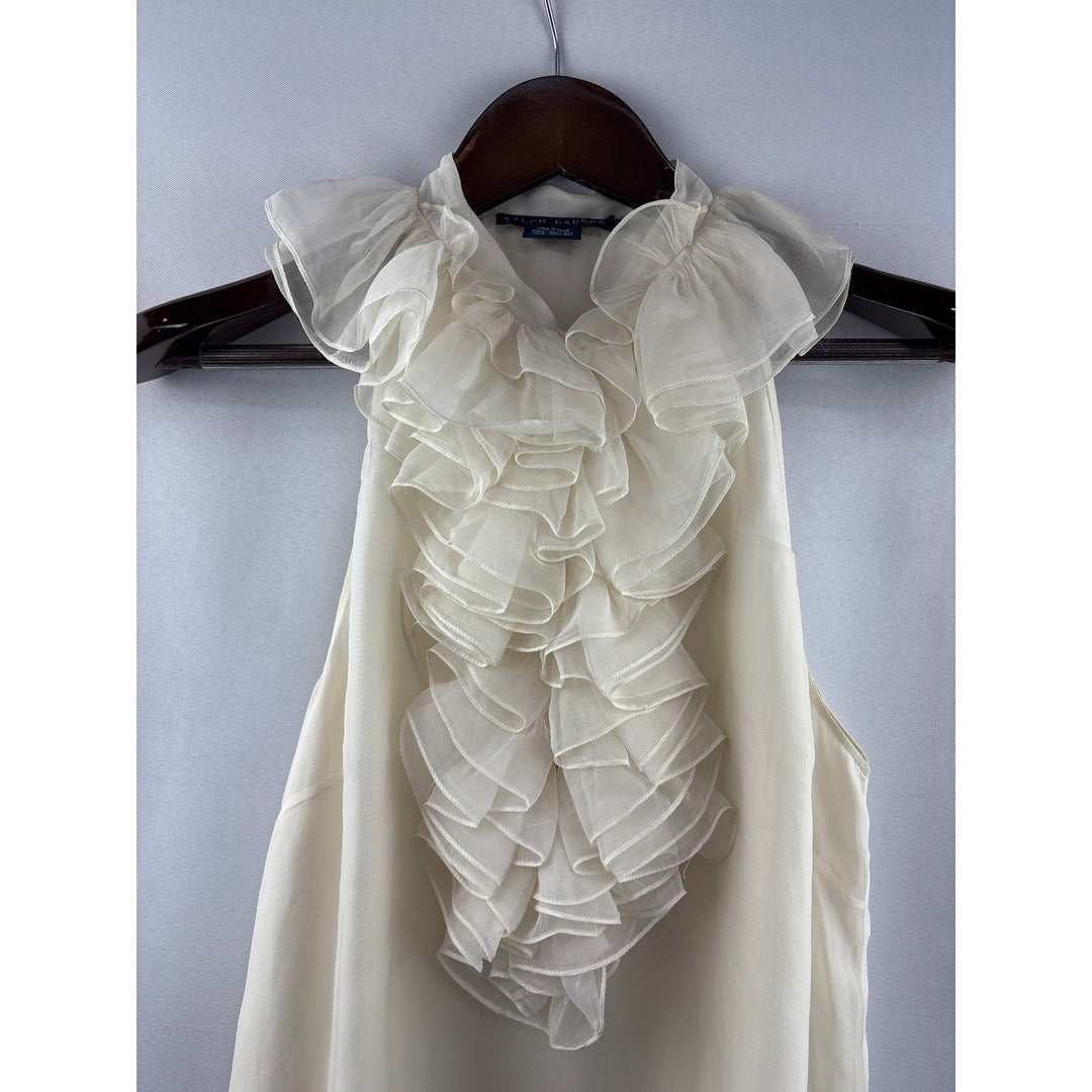 Women’s Ralph Lauren Size 12 Cream Sleeveless Ruffled Blouse