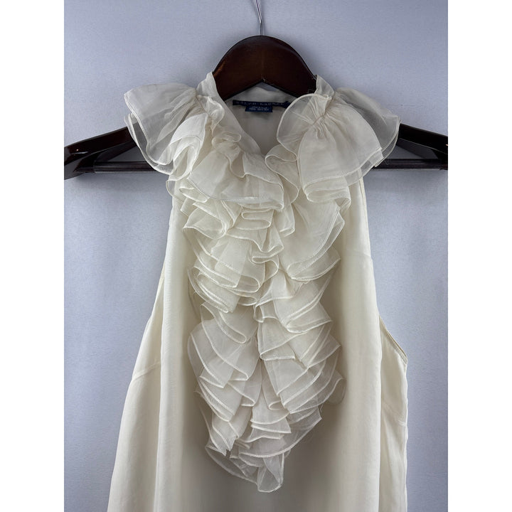 Women’s Ralph Lauren Size 12 Cream Sleeveless Ruffled Blouse