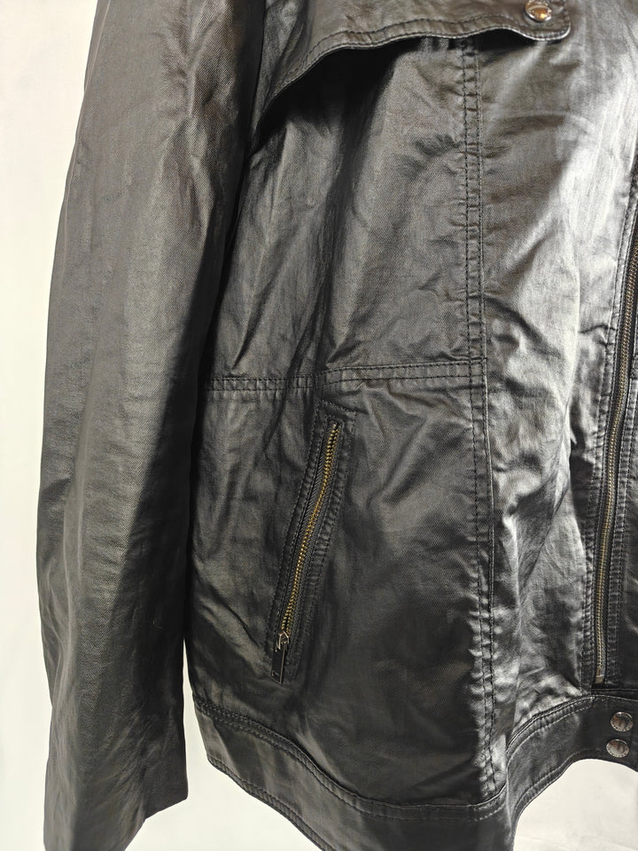 Banana Republic Womens Coated Linen Moto Jacket Black