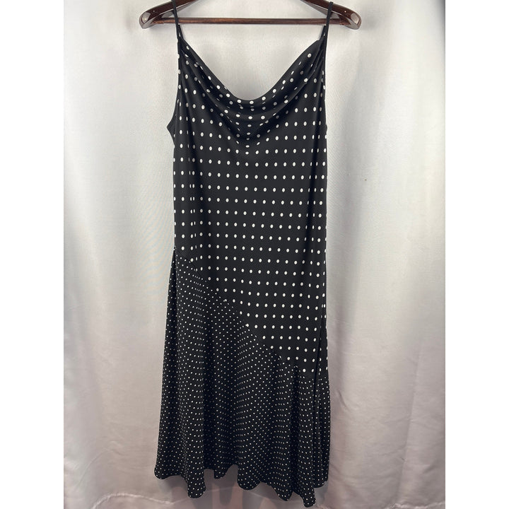 Women’s Nanette Lepore Size 12 Black w/ White Polka Dots Sleeveless Midi Dress