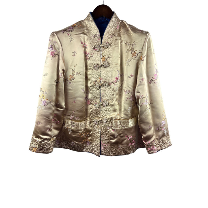 Women’s Large Reversible Royal Blue & Gold Kimono Style Blouse w/ Floral Pattern