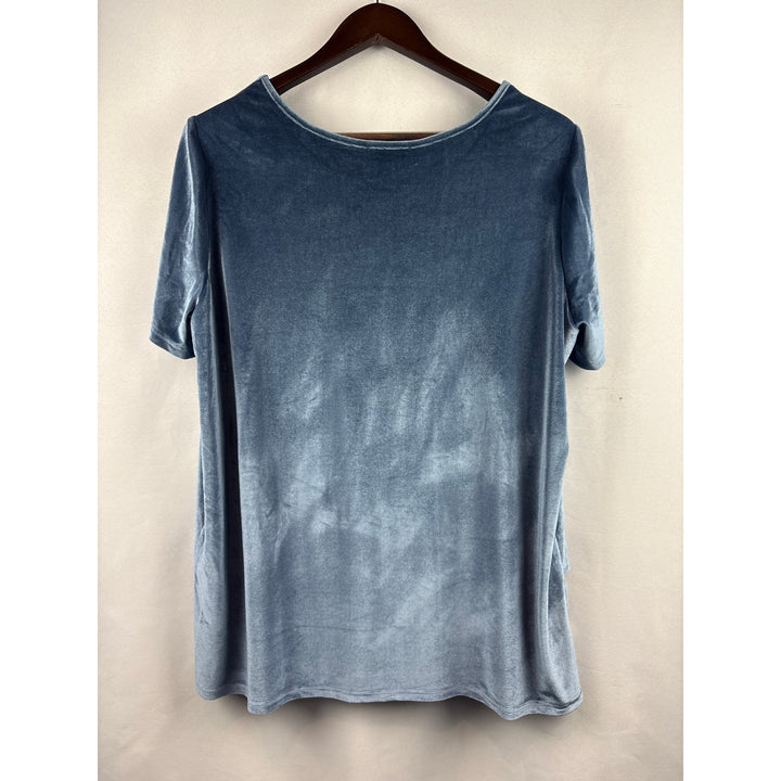 Women’s DG2 1X Silver Blue Velvet Short Sleeve Blouse