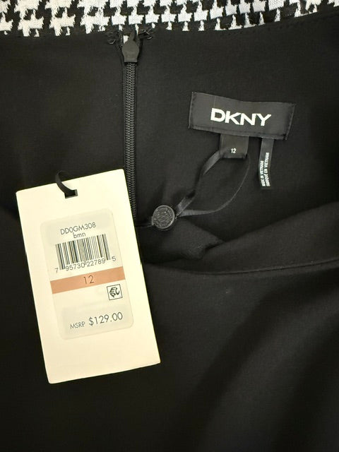 DKNY Houndstooth Plaid Knit Sheath Dress Black NWT Sz12