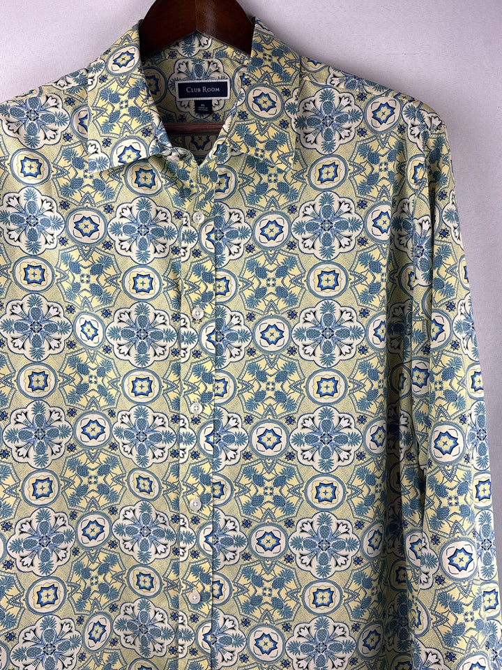 Men’s Club Room XL Yellow &amp; Blue Patterned Button Down