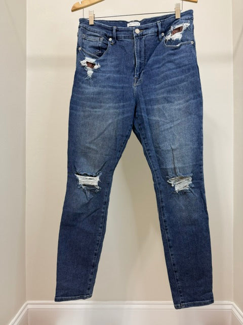 Good American Distressed Skinny Jeans Leopard Detail Sz14/32