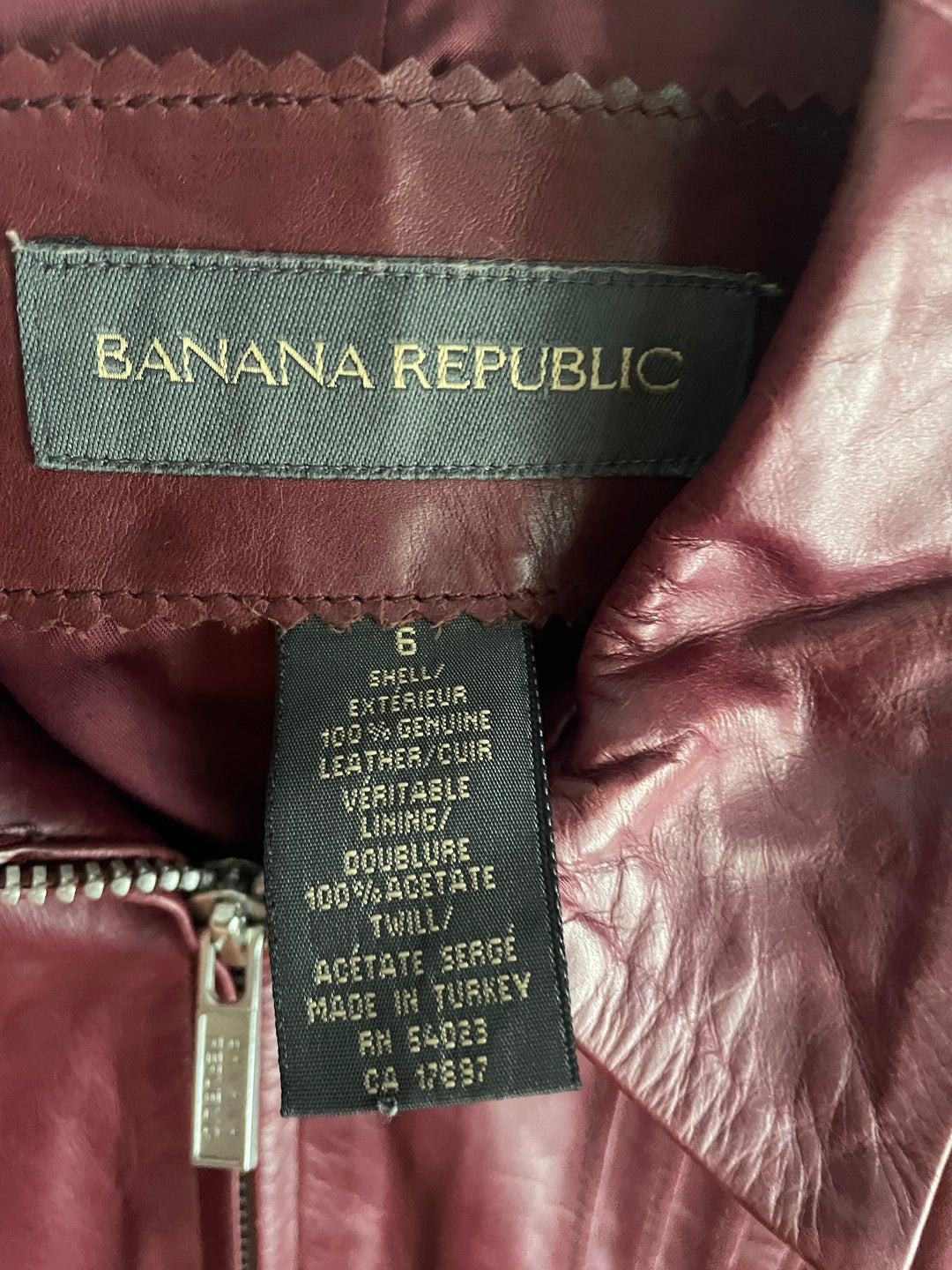 Banana Republic Oxblood Burgundy Genuine Leather Jacket Zip Front Size 6 Vintage Y2K