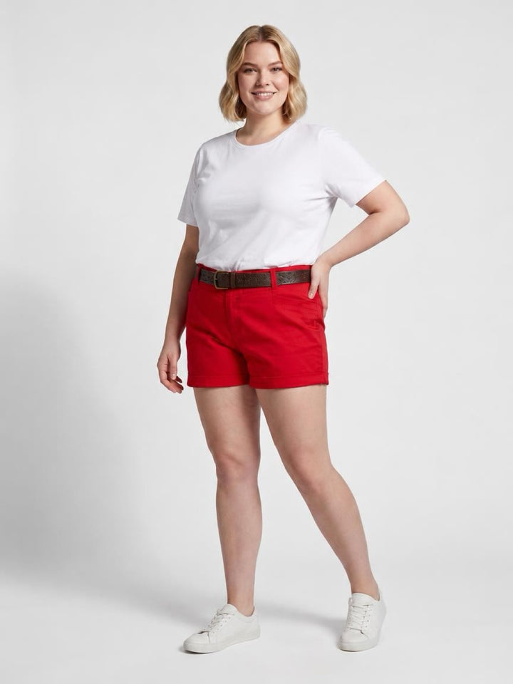 Torrid Womens Size 18 Bright Red Mid Rise Stretch Cotton Shorts With Belt