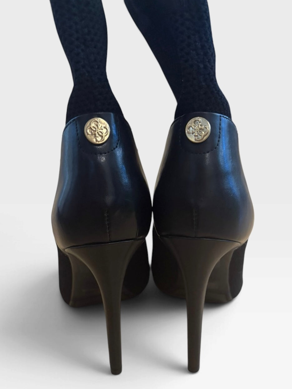GUESS GWABRI Black Mesh Peep Toe Sock Boots Size 6 Stiletto Y2K NWOB