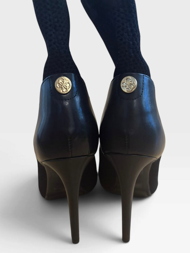 GUESS GWABRI Black Mesh Peep Toe Sock Boots Size 6 Stiletto Y2K NWOB