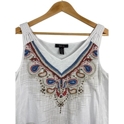 Style & Co. Womens XL V-Neck Top With Embroidered Design