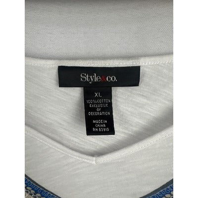 Style & Co. Womens XL V-Neck Top With Embroidered Design