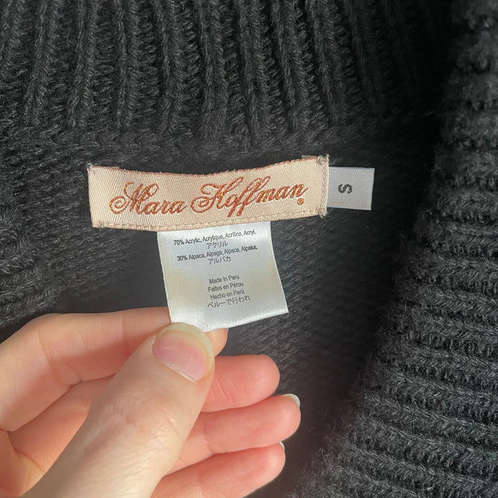 Mara Hoffman Black Chunky Fringe Cardigan Alpaca Blend Boho Bohemian size Small