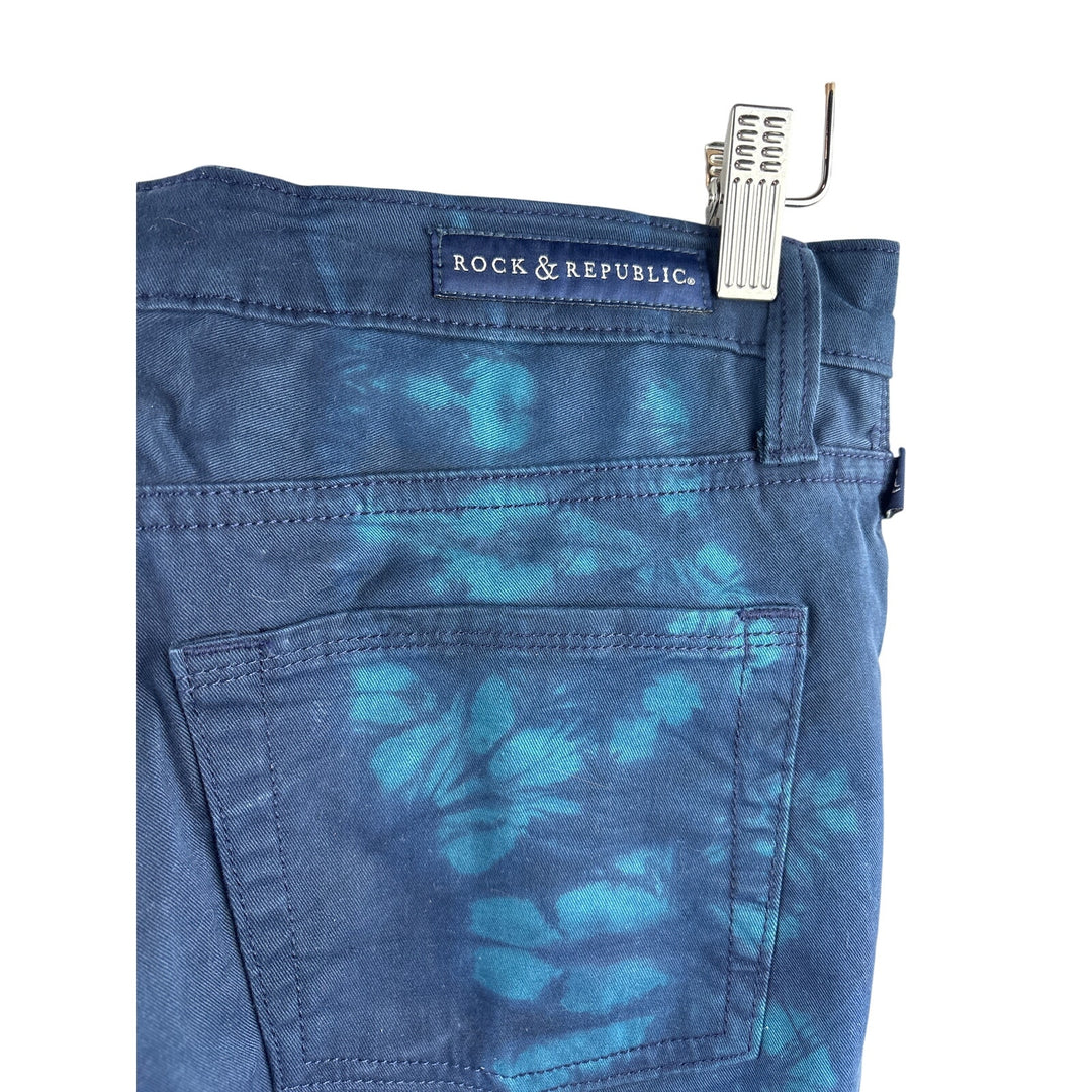 Women’s Rock & Republic Size 10 Navy Blue w/ Teal Tie-dye Skinny Jeans