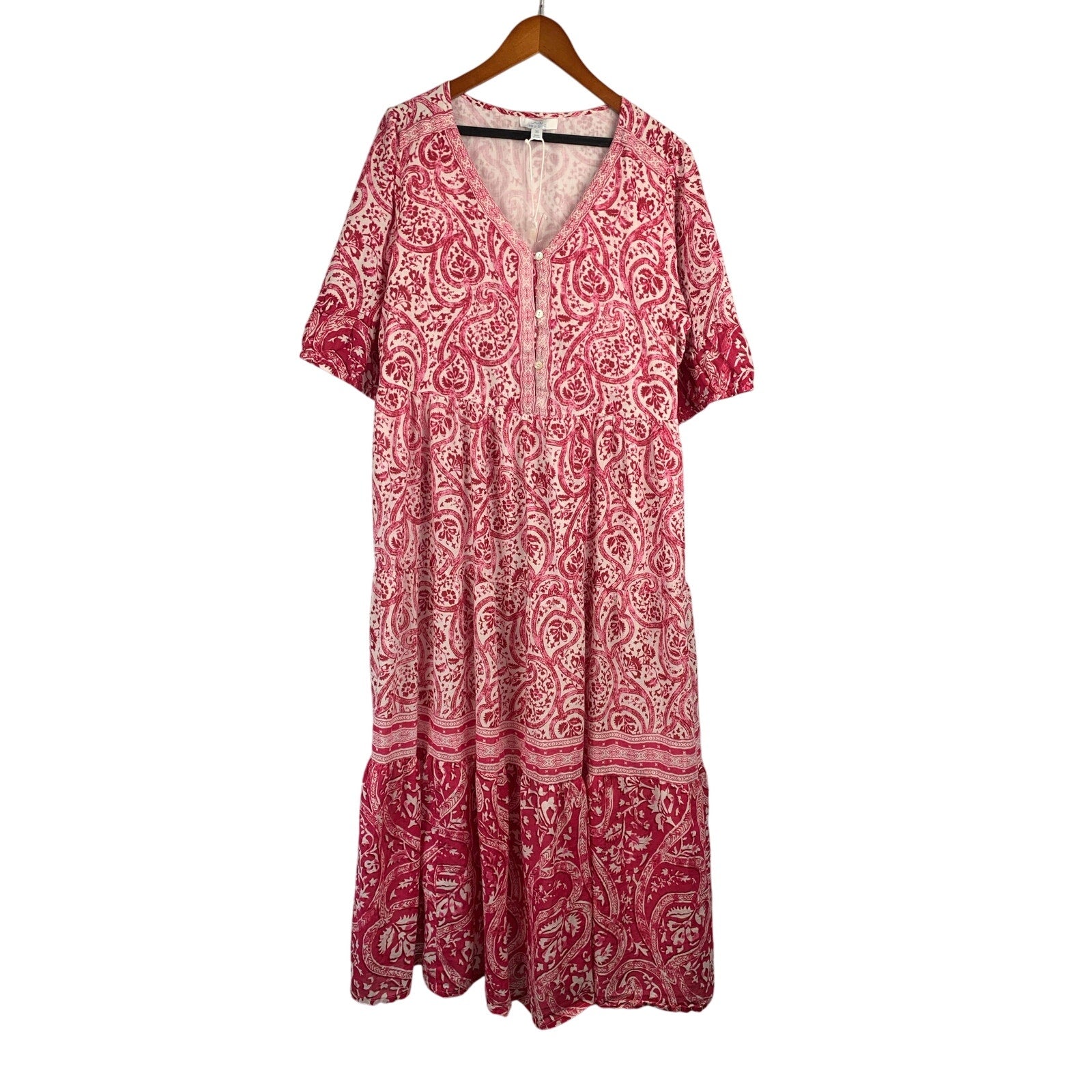 Sea Bird Women’s Red Pattern V-Neck Long Dress Size 16 – Boho Maxi Dress