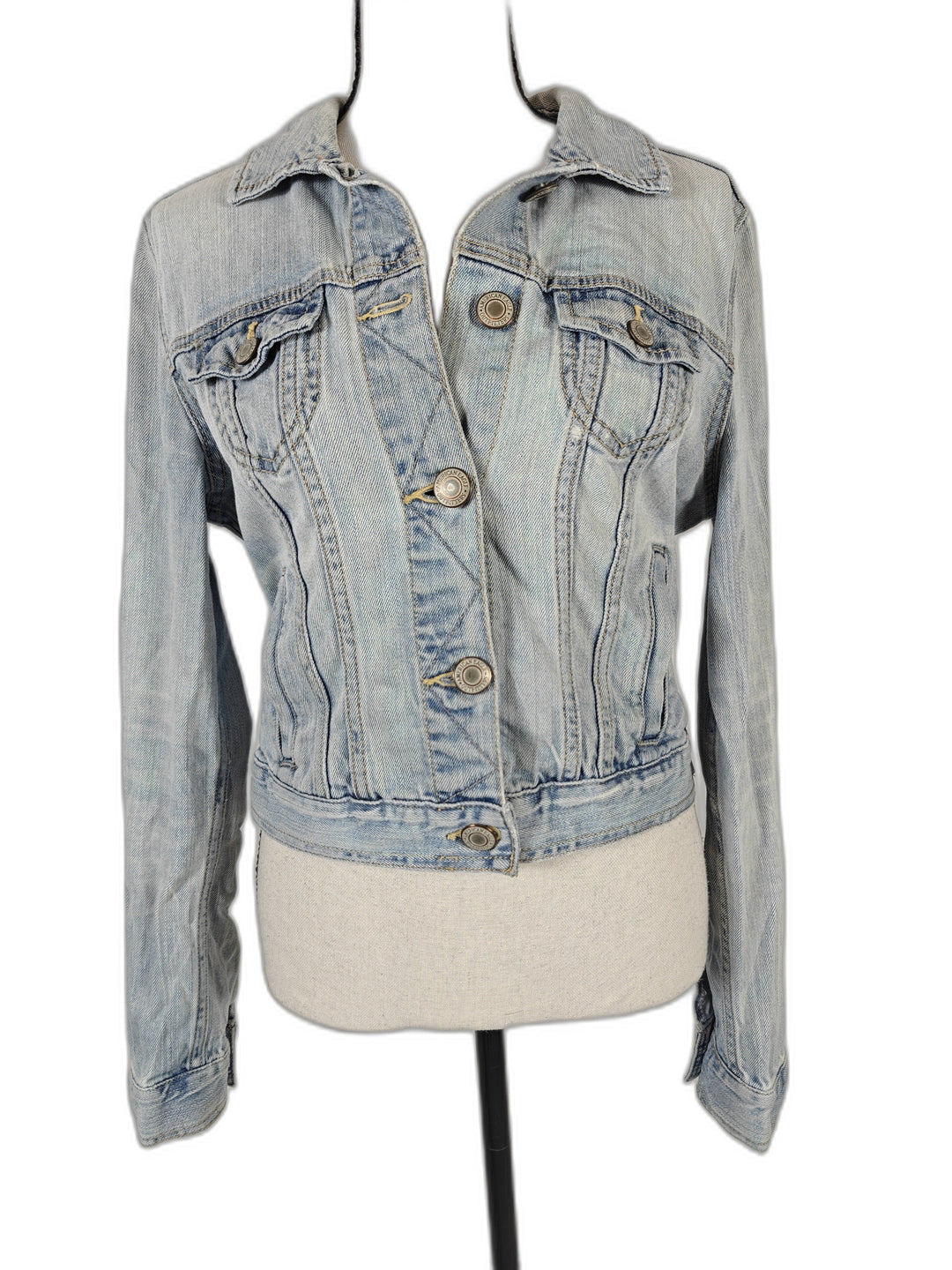 Womens American Eagle Denim Jacket Light Blue Medium Aztec Back Panel