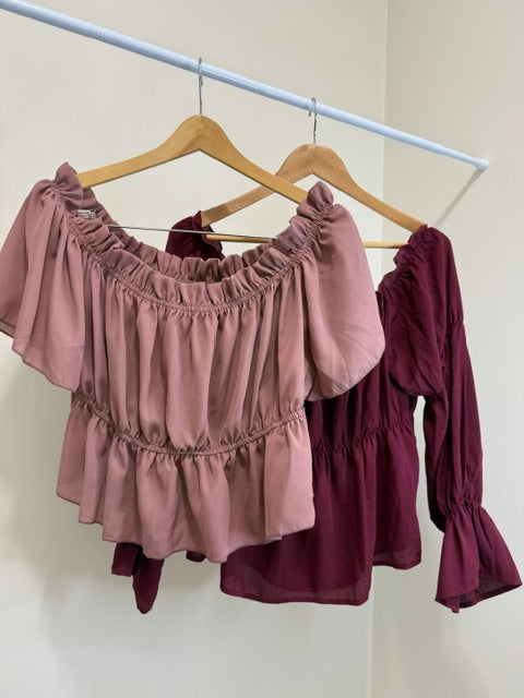 SHEIN Curve Off Shoulder Peplum Tops Bundle 0XL 1XL Set of 2