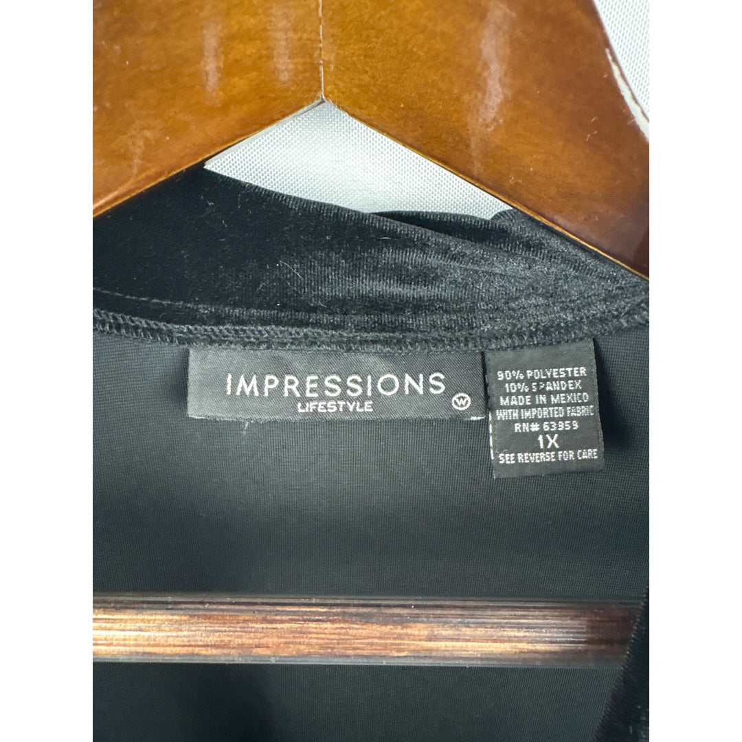 Women’s Impressions Lifestyle Size 1X Black Velvet Button Up Blouse