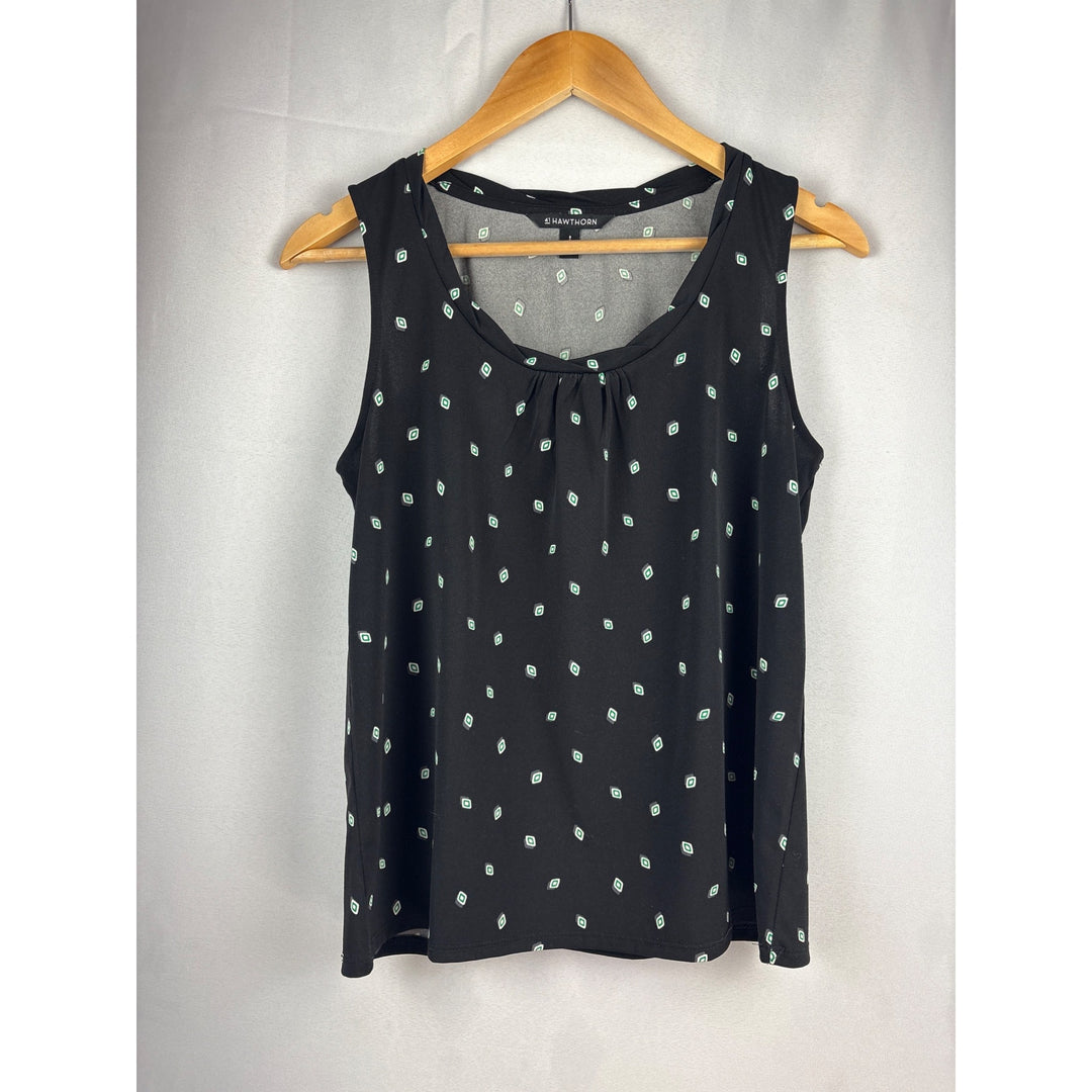 41 Hawthorn Womens Petite S Sleeveless Blouse Black Geometric Print Polyester & Spandex