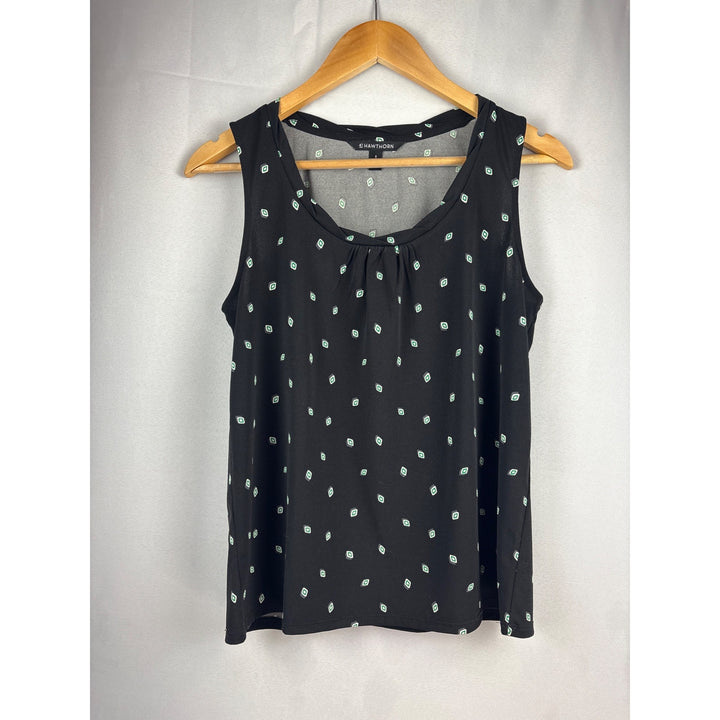 41 Hawthorn Womens Petite S Sleeveless Blouse Black Geometric Print Polyester & Spandex