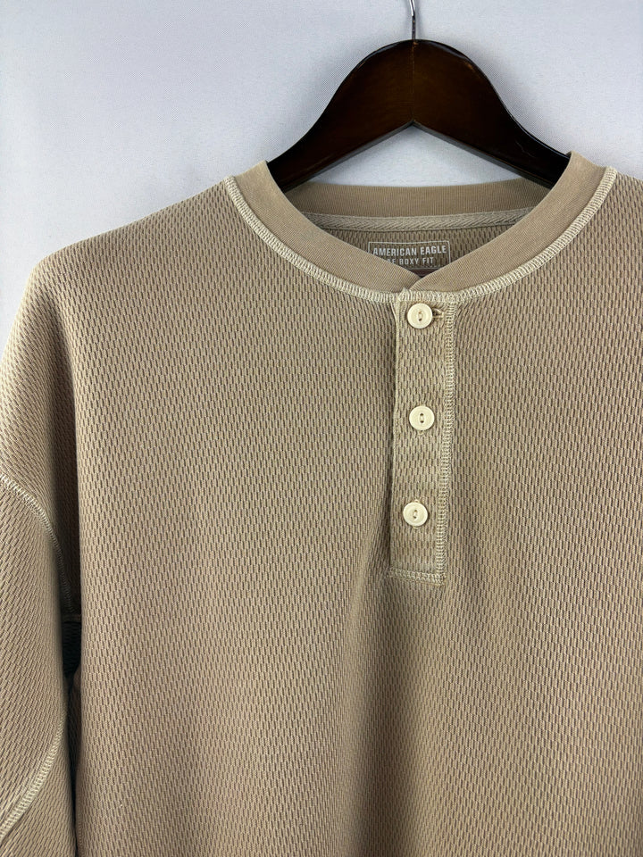Men’s American Eagle Medium Beige Brown Long Sleeve Henley