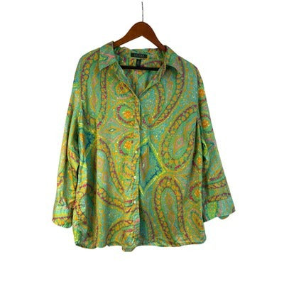 Lauren Ralph Lauren 2X Multicolor Paisley Button-Down Shirt Womens Cotton