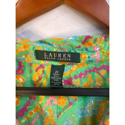 Lauren Ralph Lauren 2X Multicolor Paisley Button-Down Shirt Womens Cotton