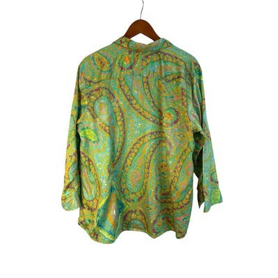 Lauren Ralph Lauren 2X Multicolor Paisley Button-Down Shirt Womens Cotton