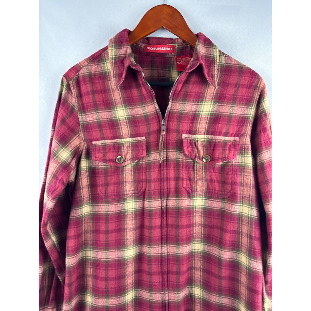 Gloria Vanderbilt Womens Plaid Flannel Shirt Size S Buttoned Pockets