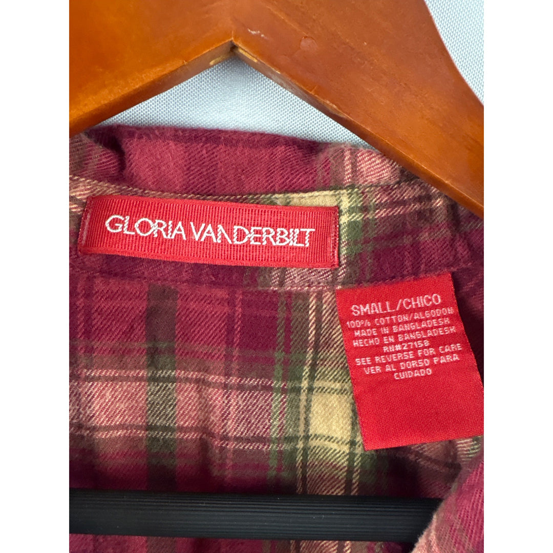 Gloria Vanderbilt Womens Plaid Flannel Shirt Size S Buttoned Pockets