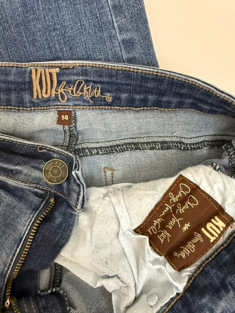 Kut From The Kloth Mid Rise Skinny Jeans Distressed Raw Hem Sz33/14
