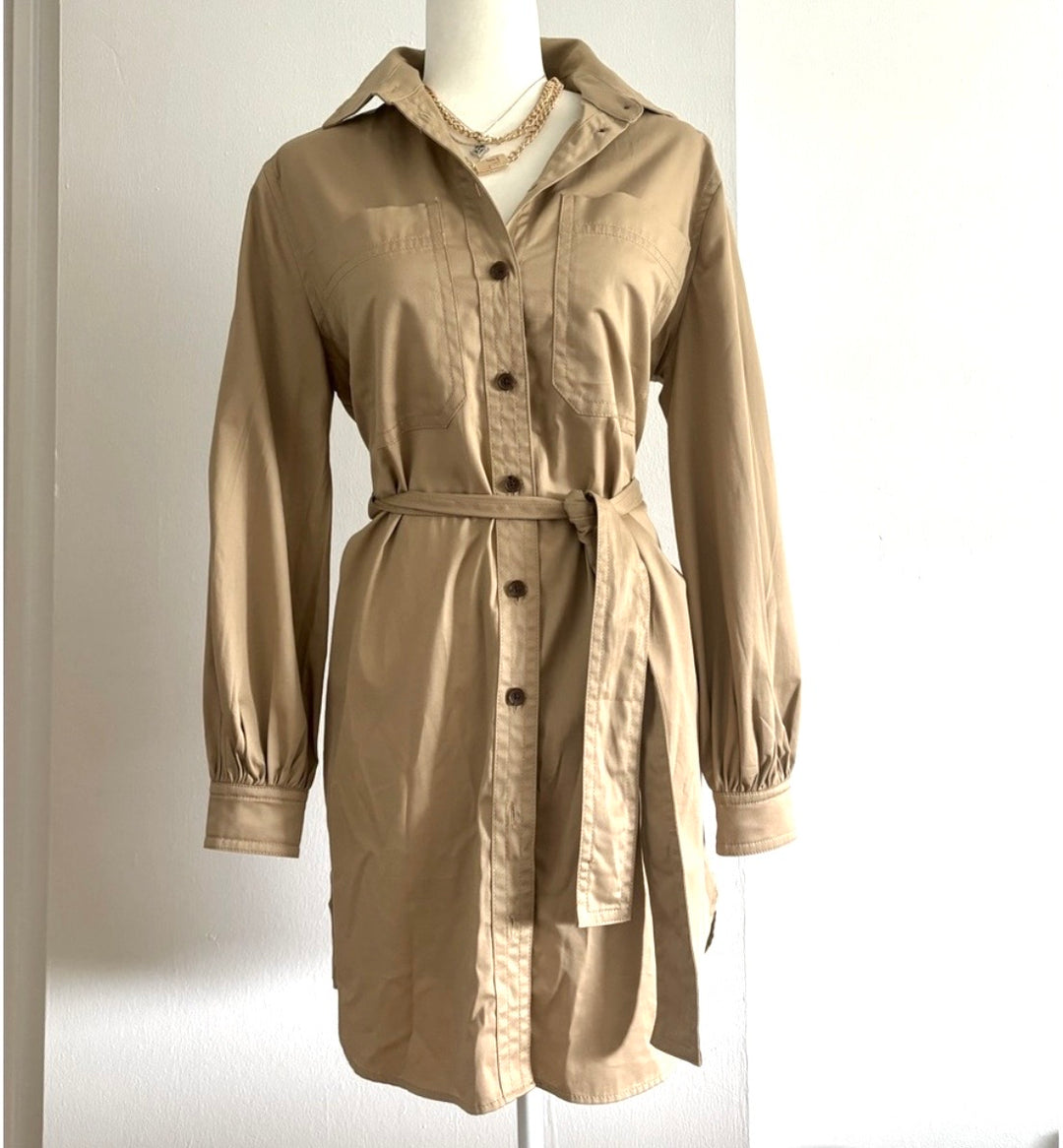 Banana Republic Camel Belted Cotton Blend Shirt Dress SzXL NWT