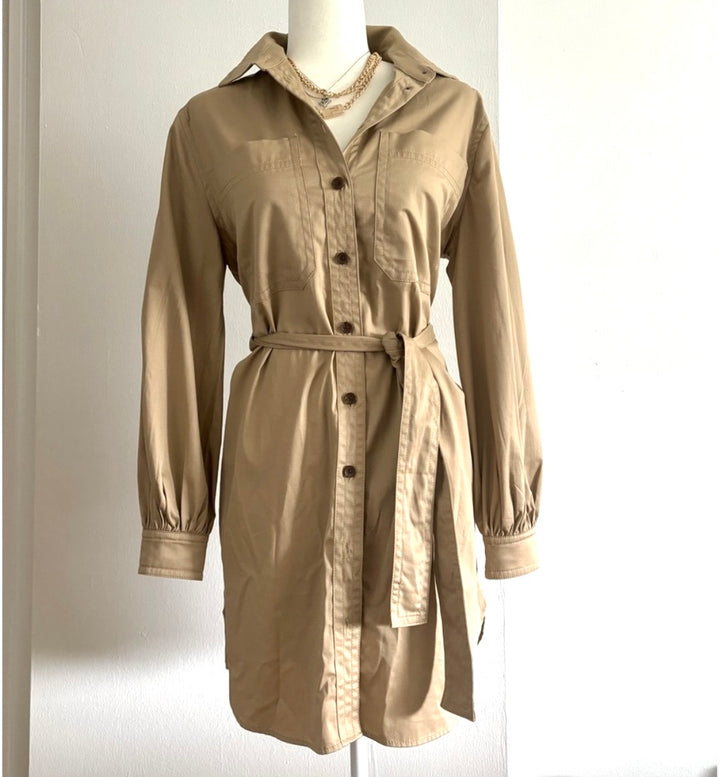Banana Republic Camel Belted Cotton Blend Shirt Dress SzXL NWT
