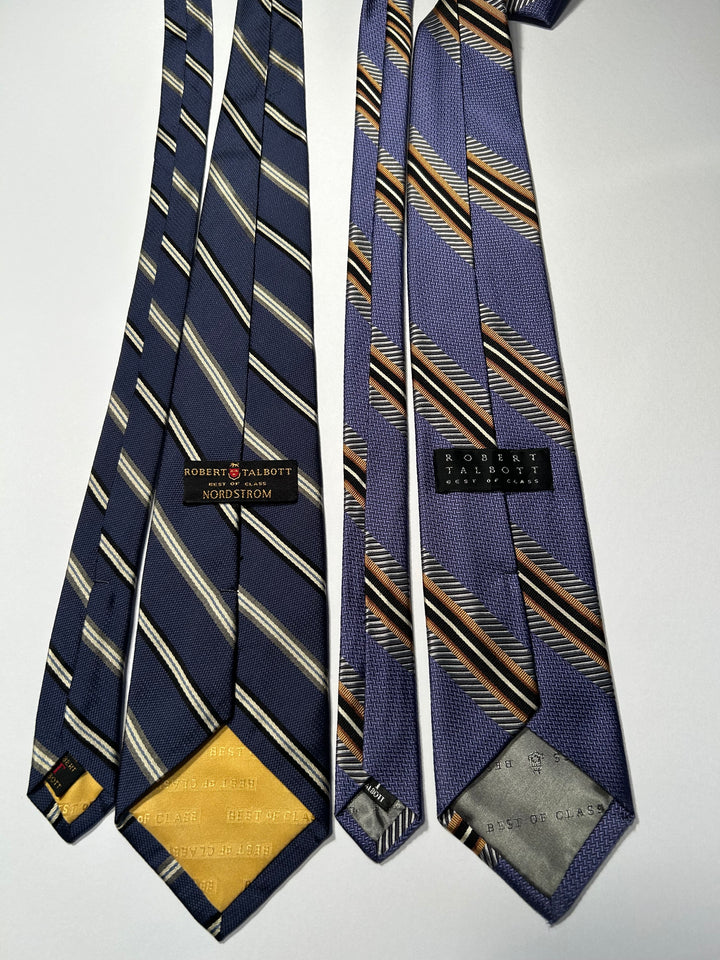 Robert Talbott Made in USA 100% Silk 4” Wide 2 Tie Lot Navy and Purple Striped