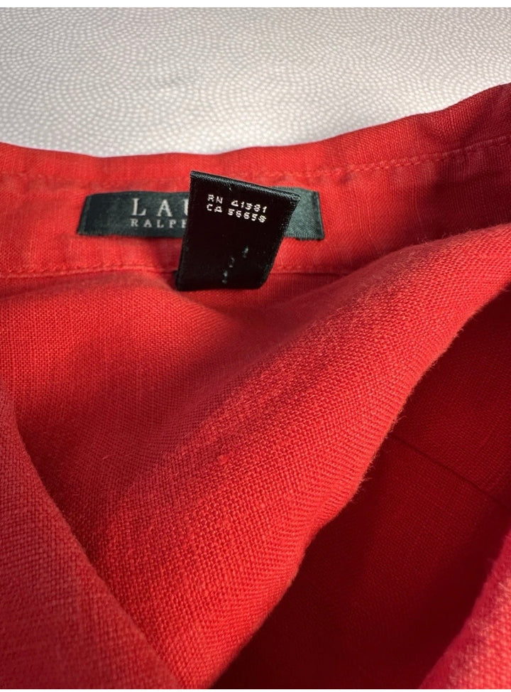 Lauren Ralph Lauren 100% Linen Red Button Up Shirt Womens 2X Roll Tab