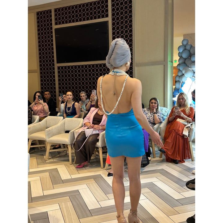 Naked Wardrobe Blue Satin Cocktail Dress Size Small