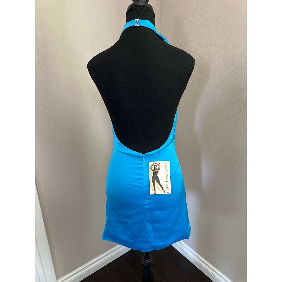 Naked Wardrobe Blue Satin Cocktail Dress Size Small