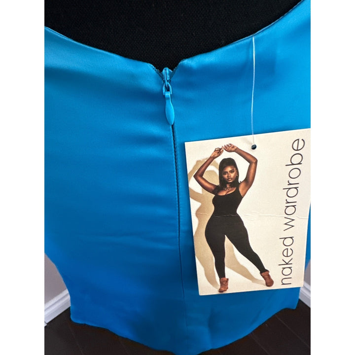 Naked Wardrobe Blue Satin Cocktail Dress Size Small