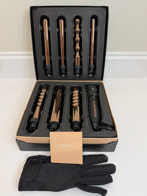 FoxyBae Le Se7en Interchangeable Curling Wand Set With 7 Barrels Box and Glove