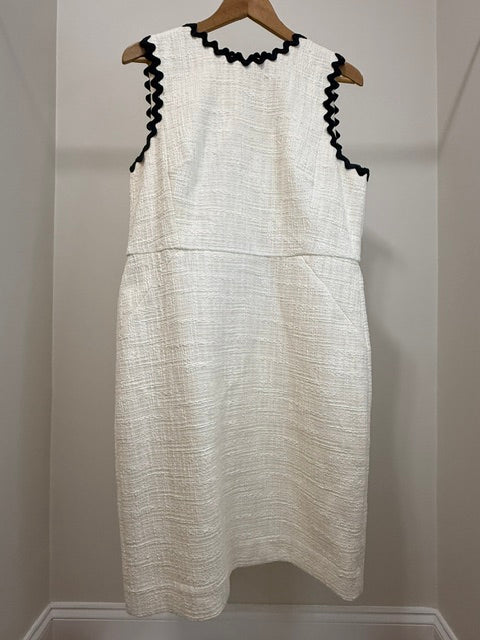 J.Crew Tweed Sheath Dress Cream Navy Rickrack Trim Sz14