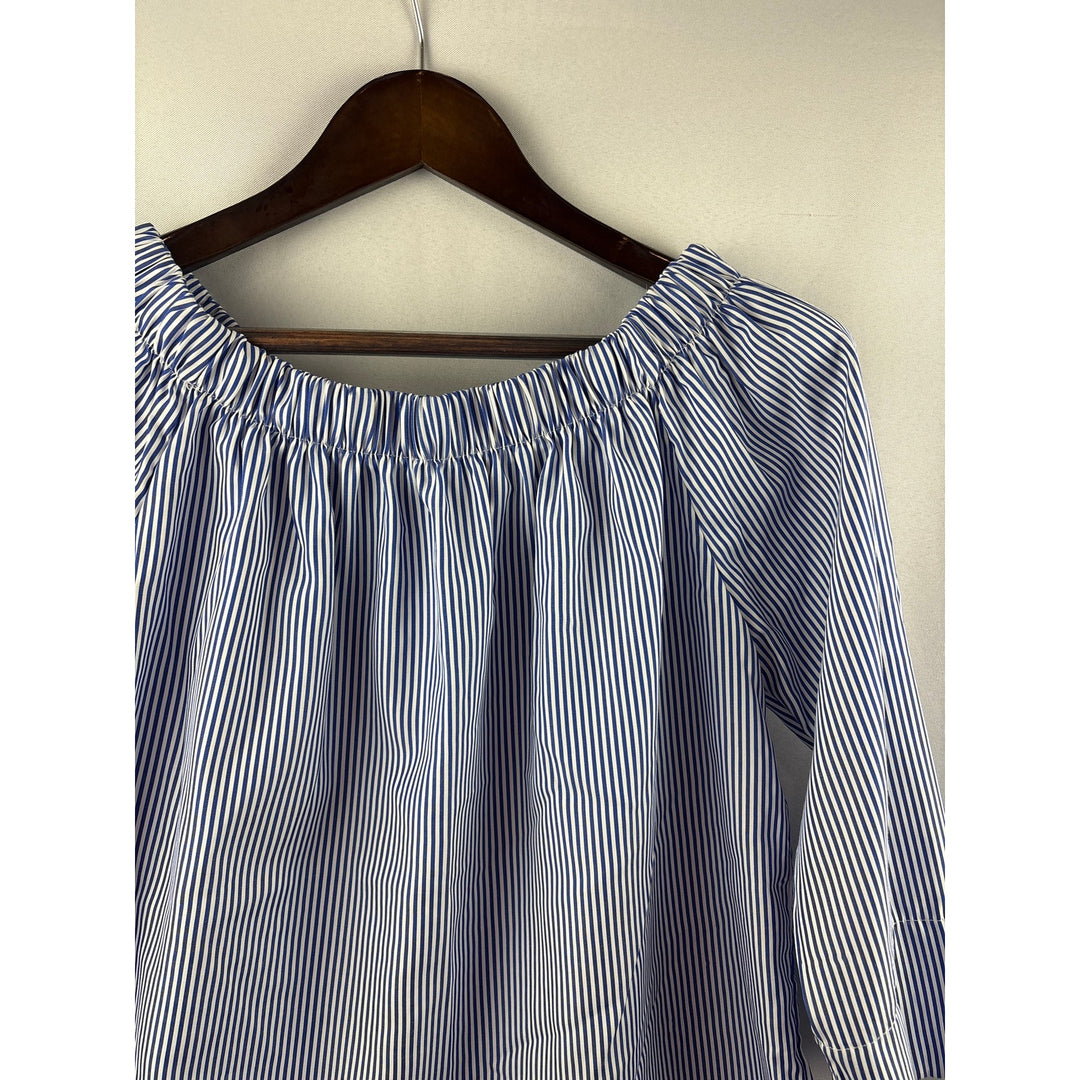 Women’s Kontrol Large White & Blue Striped 3/4 Sleeve Blouse