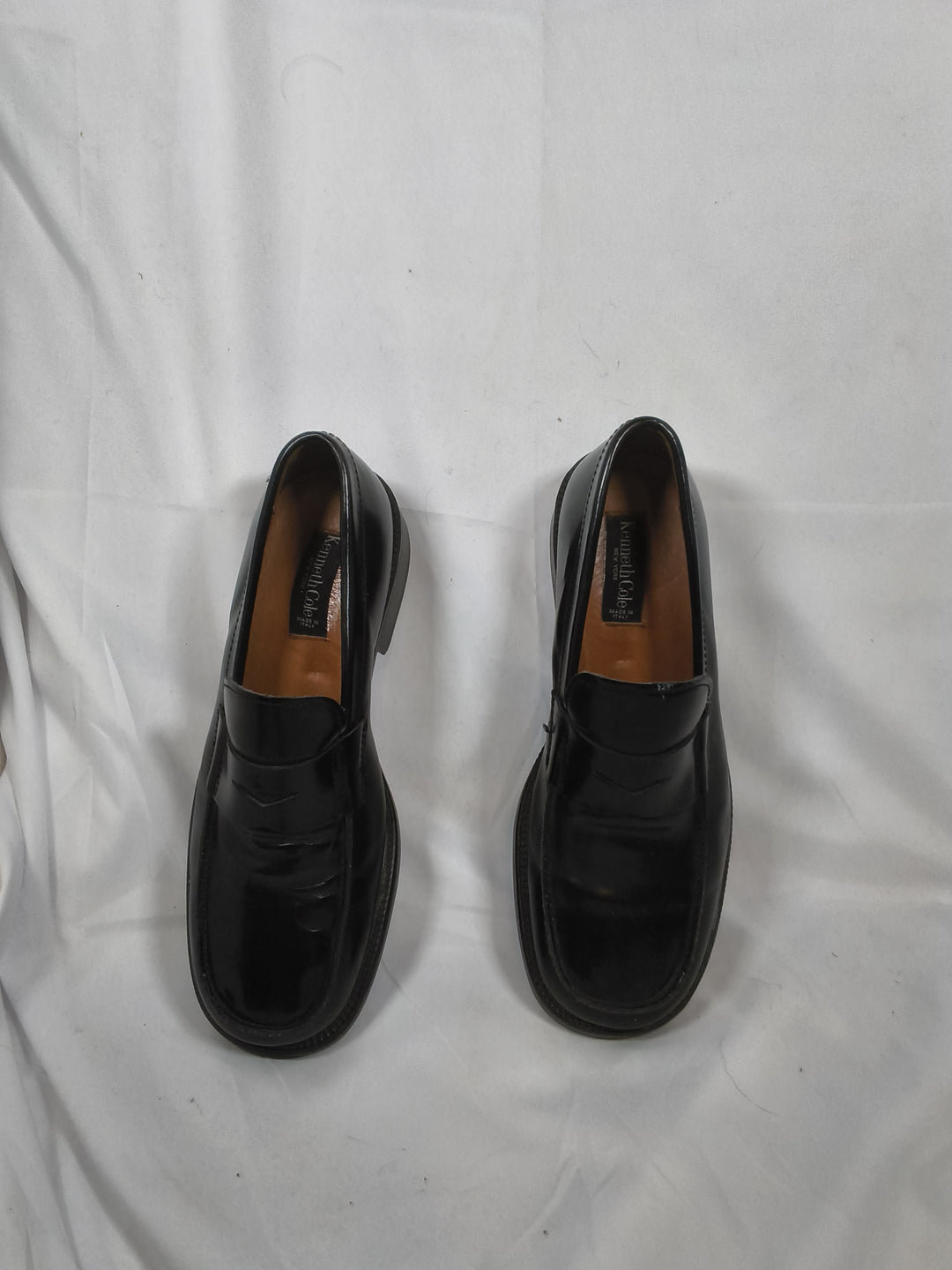 Vintage Kenneth Cole Black Leather Penny Loafers Italy Men&