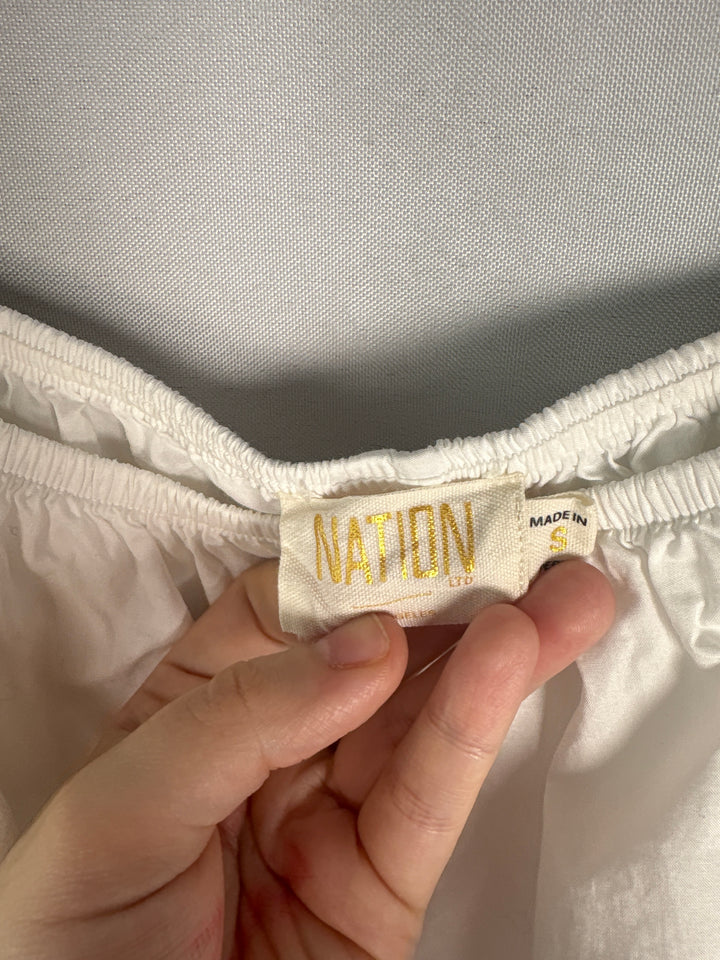 Womens Nation White Pima Cotton Cropped Blouse With Puffed Sleeves