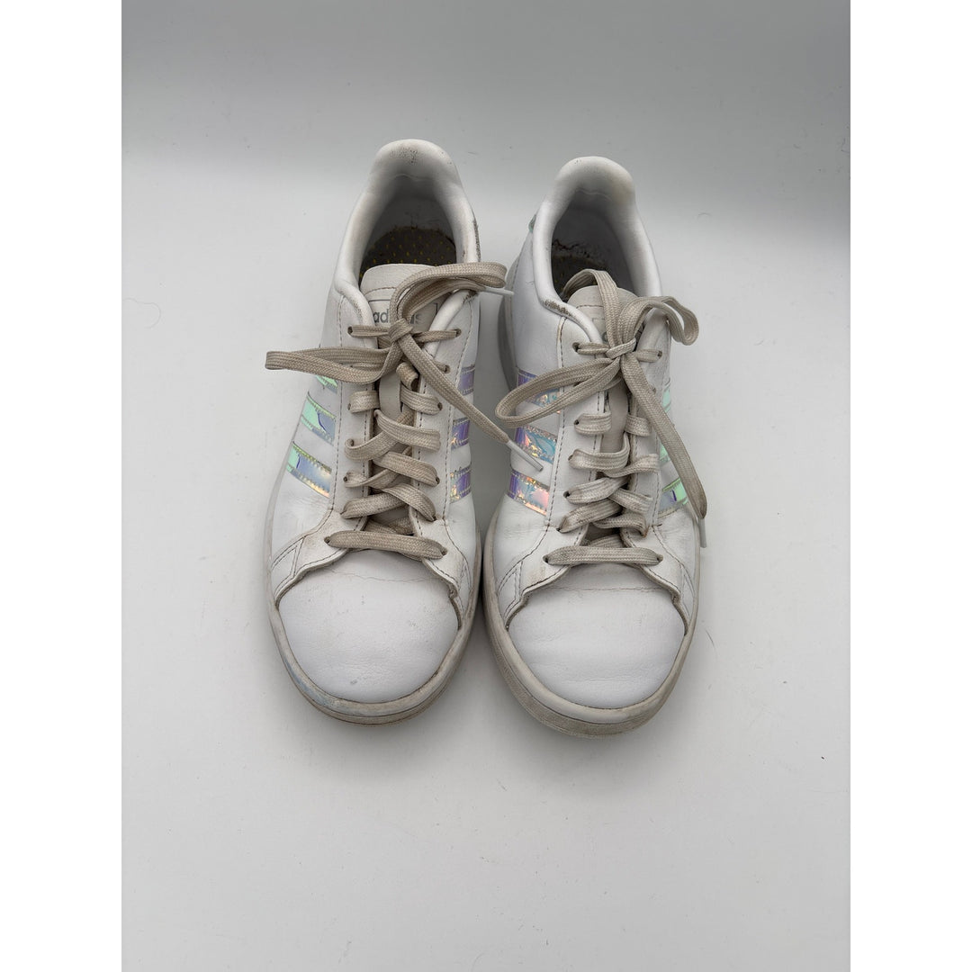 Women’s Adidas Size 7.5 White Tennis Shoes w/ Holographic Accents